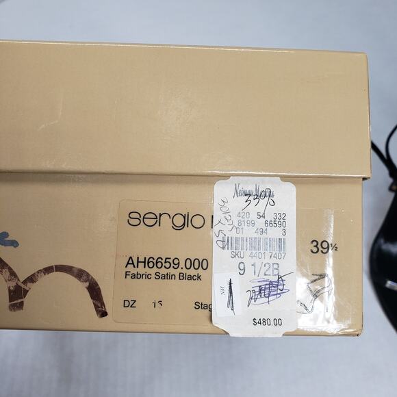 Sergio Rossi Sandals Womens 9.5 Black Satin Crystal Strappy Stiletto Heel Party - Picture 5 of 16